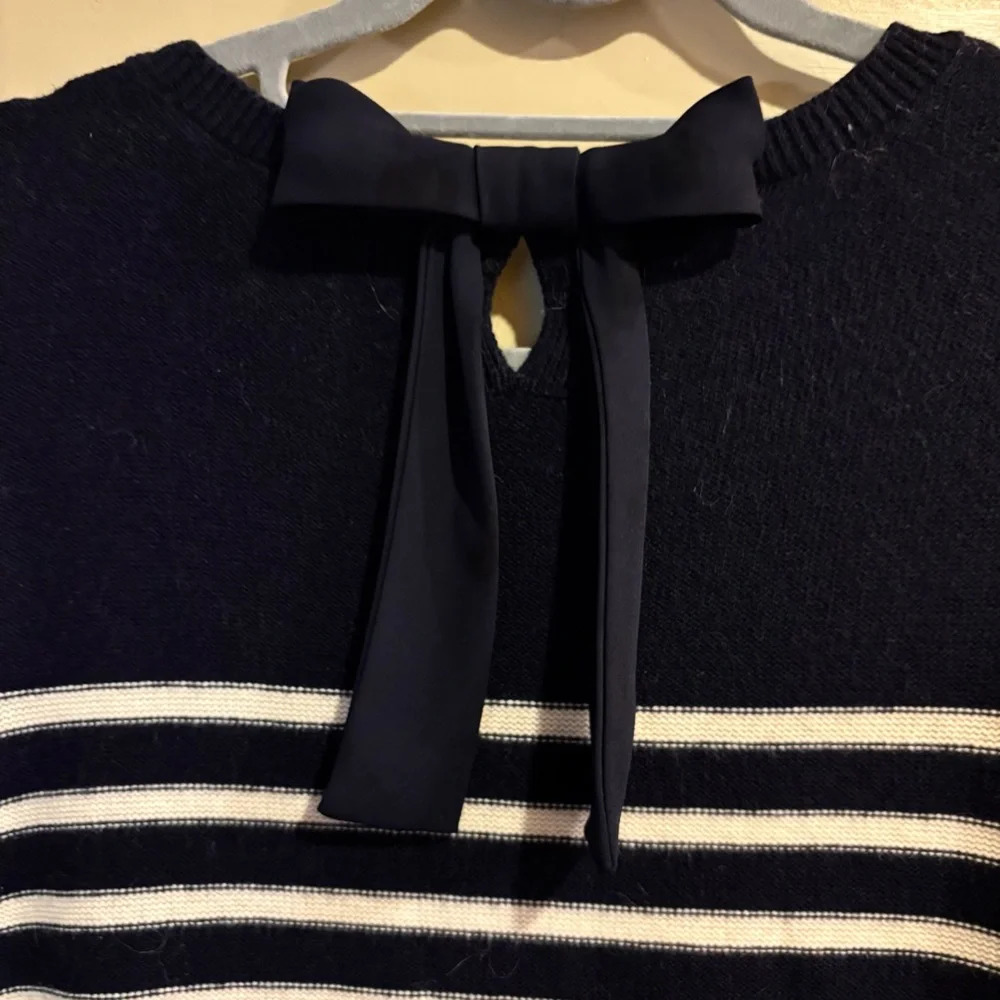 Talbots Navy and White Striped Long Sleeve Cable Knit Sweater Dress - Picture 4 of 8